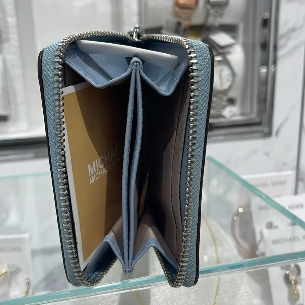 Michael Kors Jet Set Travel Medium Zip Around Color-Block Wallet  Pale Blue Mult